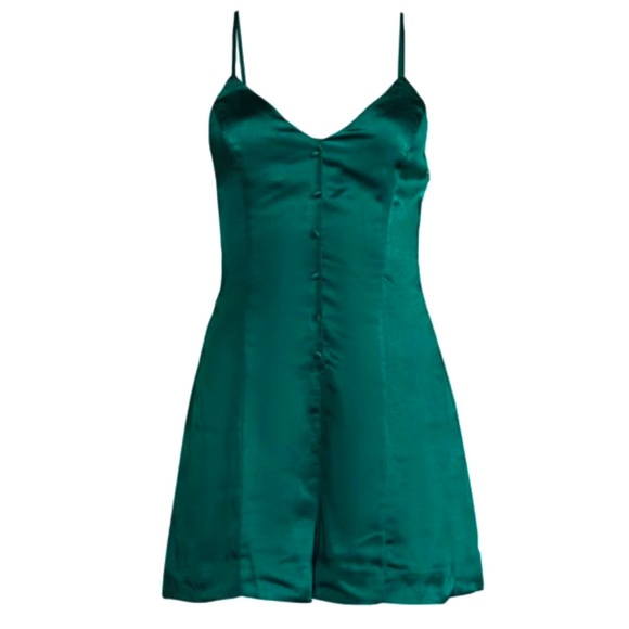 ENDLESS ROSE GREEN SATIN BUTTON FRONT ROMPER - Picture 8 of 8